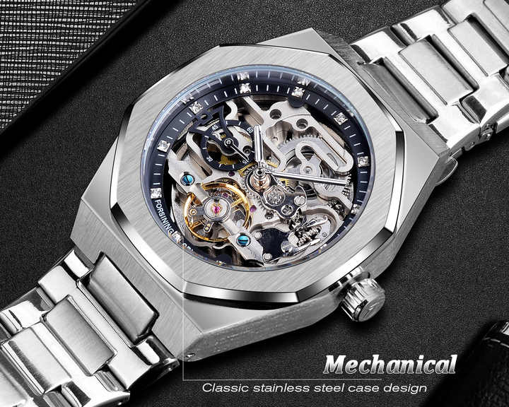 Forsining Silver mechanical watch for men with box