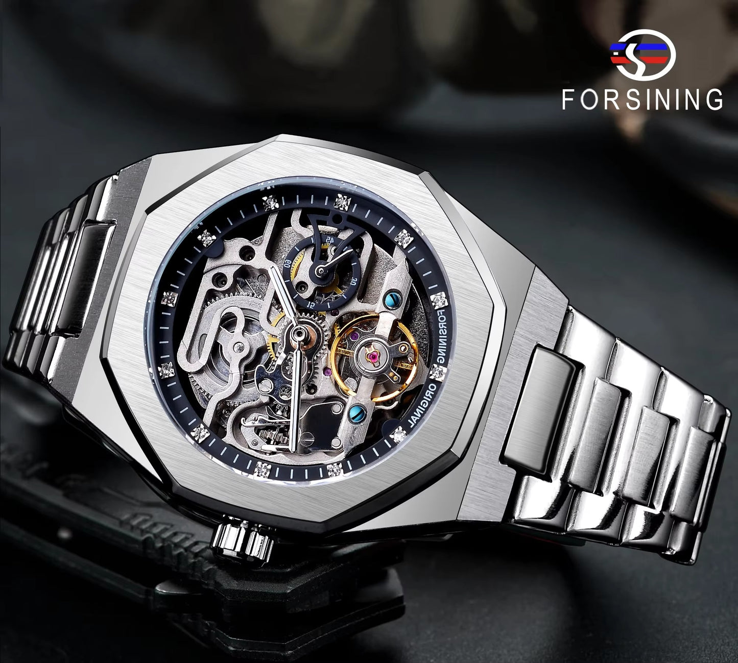Forsining Silver mechanical watch for men with box