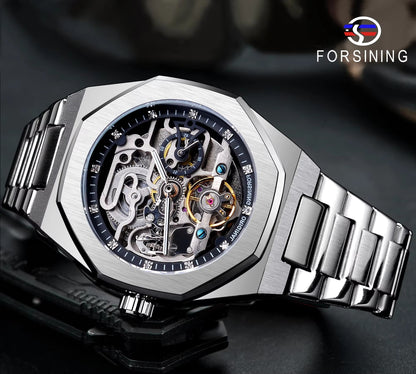 Forsining Silver mechanical watch for men with box