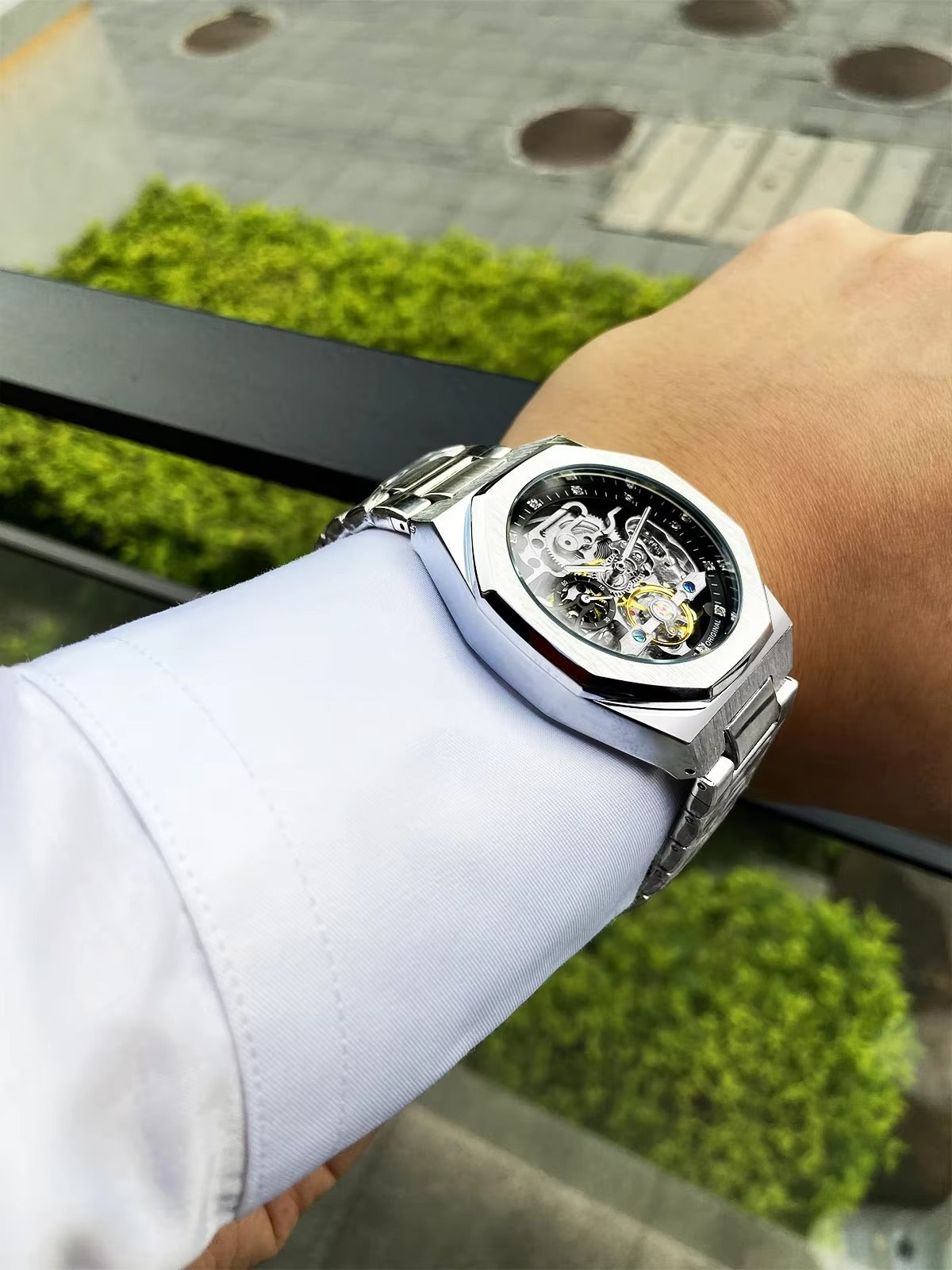 Forsining Silver mechanical watch for men with box